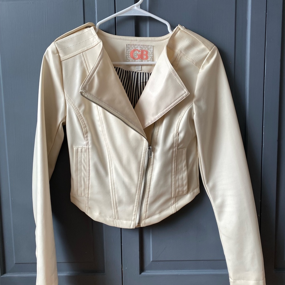 Cropped Ivory Leather Jacket - Perfect for a Wedding Ensemble!